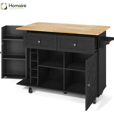 Desserte de cuisine avec rangement noir en mdf 120 x 70 x 89 cm HOMAIRE (1/5)