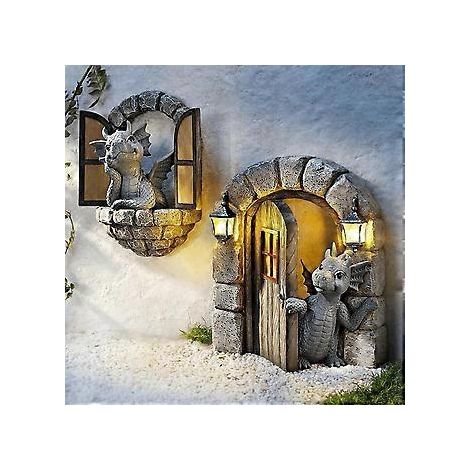 2er-Set Gartendeko Wanddekoration Drachenstatuen, kleine Drachen, schöne Gartendrachenskulptur