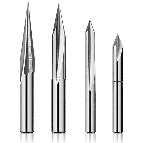 Jeu de 4 fraises pour défonceuse CNC 1/4", fraises à graver et sculpter le bois 6 mm et 4 mm, fraises à rainurer en V, fraises à profiler, acier au tungstène - hy (1/5)