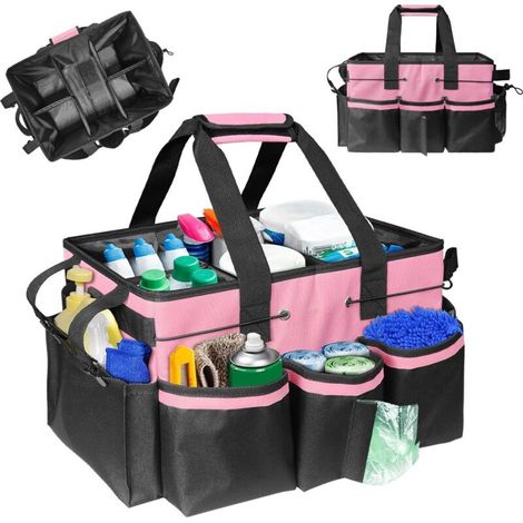 Portable Cleaning Bag, Cleaning Supplies Organizer with Handle, Shoulder Straps and Removable Divider, Cleaning Tool Organizer for Cleaners and Housekeepers (Pink) (1/5)