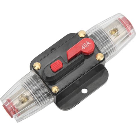 Fusible audio 12V-48V 40A avec porte-fusible en ligne, réarmement manuel pour amplificateur voiture, camping-car, bateau, camion, maison (1/5)