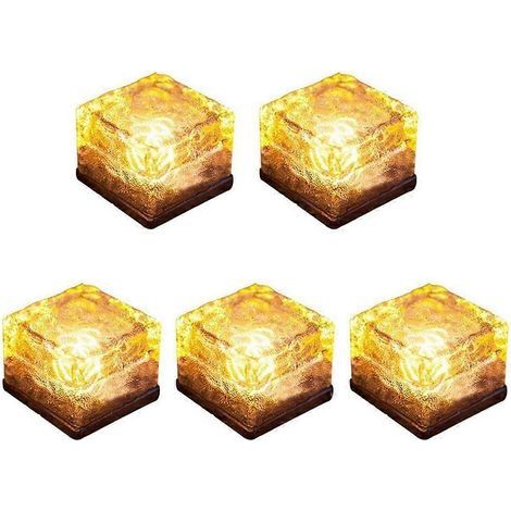 Lot de 5 briques lumineuses solaires en verre. glaçons lumineux LED pour éclairage paysager de Noël. allée extérieure. route en Y (1/5)