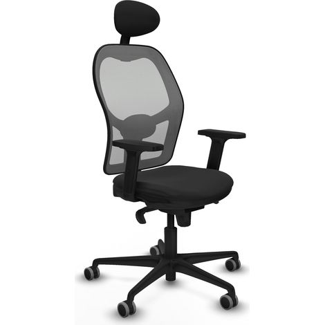 Jorquera sincro malla gris similpiel negro brazos 2D base nailon cabecero fijo ruedas 65mm engomada (1/5)