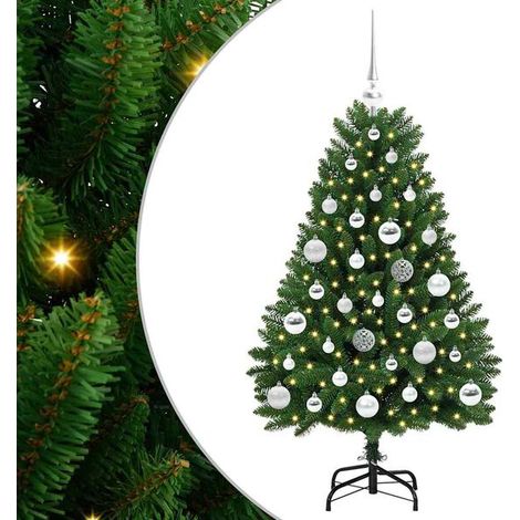 Sapin de Noël artificiel avec 150 lumières LED, vert, 120 cm, en PVC et métal. (1/5)