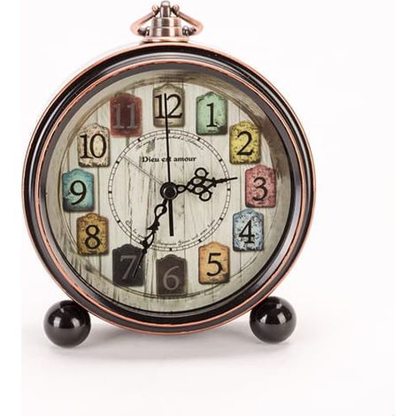 Réveil rétro classique, silencieux, en métal, de table, de bureau ou d'étagère, à quartz, fonctionne sur piles, avec une forte sonnerie. Idéal pour la chambre ou les voyages. (1/5)