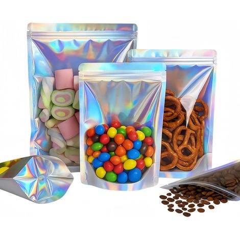 100 Holographic Zip Doypack, Mylar Pouches (10 x 15 cm) (1/5)