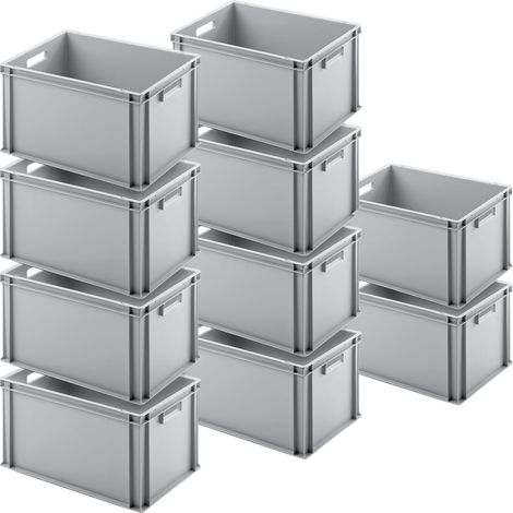 BRB 10x Euro-Stapelbehälter, LxBxH 600x400x320 mm, Inhalt 64 Liter, Farbe grau (1/2)