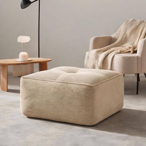 Pouf en velours côtelé beige Cordelia en corduroy 92 x 73 x 40 cm (1/5)