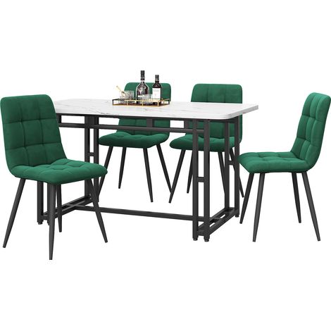 ELVMI Conjunto de Mesa y Sillas de Comedor con 1 Mesa y 4 Sillas, Terciopelo y MDF, Verde Oscuro (1/5)
