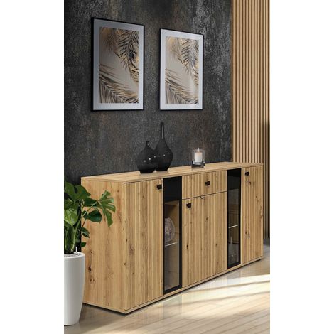 FURNIX buffet SARAI tiroir 3 portes LED buffet portes vitrées 140 cm Artisan (1/5)