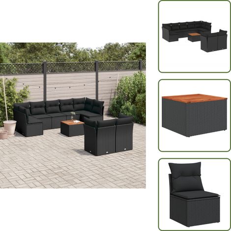 10-tlg. Garten-Sofagarnitur mit Kissen Schwarz Poly Rattan - Gartenmöbel Set - Esszimmergarnitur - Outdoor Möbel - Lounge Sofa - Rattan Gartenmöbel (1/5)