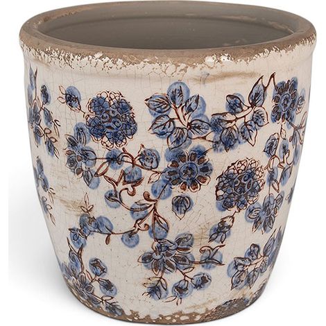 Pot de fleurs intérieur céramique beige bleu 16x16x17cm