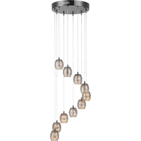 Litecraft Ceiling Pendant Cluster 10 Light With Crackle Shades - Black Chrome