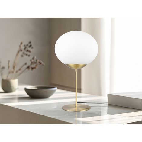 Große Retro LED Tischleuchte Messing mit Glaskugel, Höhe 52cm (1/5)