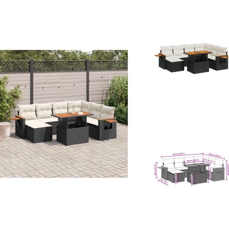 8-tlg. Garten-Sofagarnitur mit Kissen Schwarz Poly Rattan - Gartenmöbel - Outdoor Möbel - Lounge Set - Rattan Gartenset - Polyethylen Gartenmöbel (1/3)