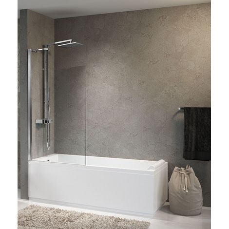 Mampara de bañera de 1 puerta fija con barra de soporte a pared Novellini Aurora 5  Silver - 85 x 150