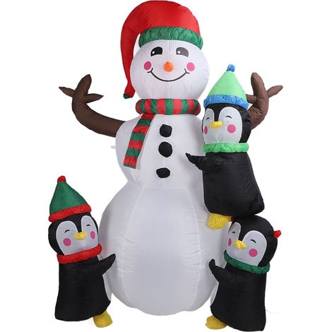Bonhomme de neige gonflable pingouins de Noël de 1,8 m de haut avec lumières LED - Décoration extérieure pour jardin - Prise US 100-240 V (1/5)