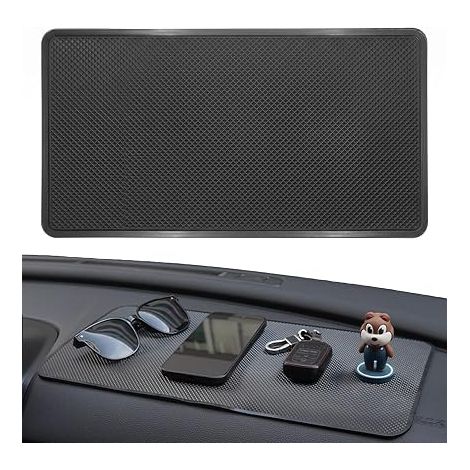 Tapis Antidérapant Voiture Tableau de Bord, 27.2x15cm Motif Diamant, Accessoires Voiture Intérieur Universel Téléphone, Lunettes de Soleil Clés, Noir (1/2)