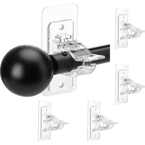 Set di 4 Staffe Asta di Tenda Adesivo Trasparente senza Foratura di Plastica resistente per il Bagno, Cucina, Soggiorno (1/5)