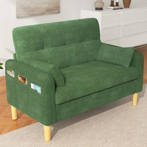 Canapé 2 places 119x78x85 cm chenille verte avec pochette pour petits espaces (1/5)