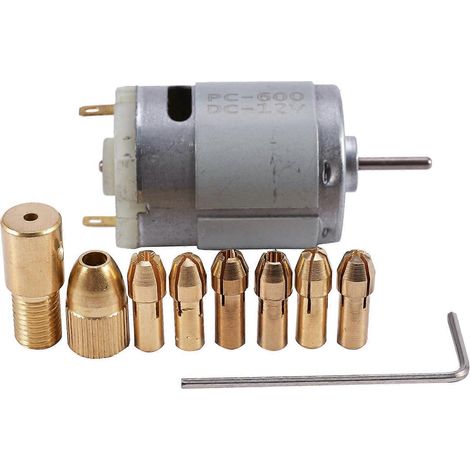 micromoteur CC 12 V 500 mA avec 6 forets de 0,5 à 3,2 mm (1/5)