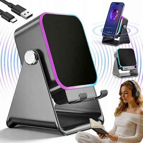Altoparlante wireless - Altoparlante Bluetooth magnetico con sensore e illuminazione ambientale Doppia modalità: induzione + Bluetooth - Illuminazione ambientale - 5000 mAh - Nero - Regolabile a 360° (1/5)