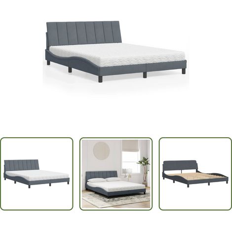 vidaXL Matelas en mousse -  Lit avec matelas Hanko gris foncé 160x200 cm velours (1/5)