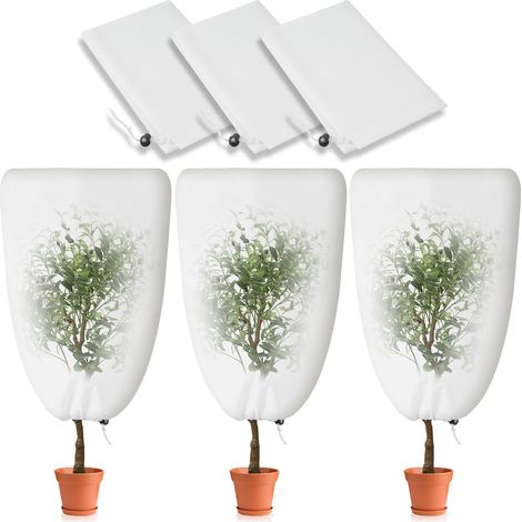 Juego de 3 fundas de invierno para plantas de exterior 80 cm x 120 cm Con cordón Resistentes al frío, a la intemperie, cálidas y reutilizables