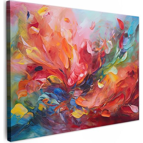 TABLEAU SUR TOILE Peinture à l'huile - Art - Abstrait - Coloré Tableau Décoration Murale Salon Tableaux muraux 80x60 cm