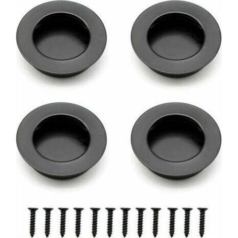 Lot de 4 poignées de porte coulissante rondes encastrées pour tiroirs - Noir (avec vis) (1/5)