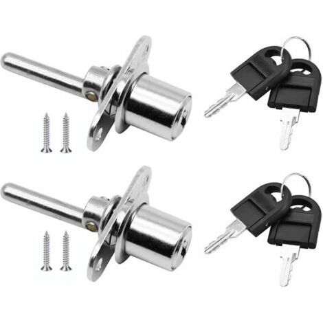 2 Pièces Serrure à Tiroir avec Clé pour Meubles Serrure à Piston pour Classeurs Armoire Vitrine, Diamètre 16 mm, Longueur 61 mm (Argent)