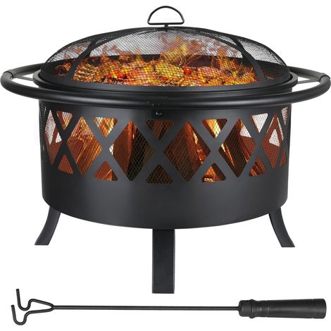 Tlgreen – Brasero extérieur 81 cm avec grille de barbecue – Protection anti-étincelles – Tisonnier inclus – Foyer noir pour 5-6 personnes (1/5)