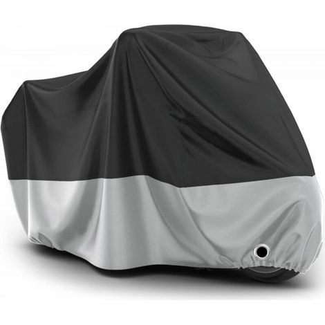 Housse de moto imperméable, tissu Oxford anti-poussière, anti-UV, coupe-vent et anti-soleil, 245 x 105 x 125 cm, noir + argent (1/5)