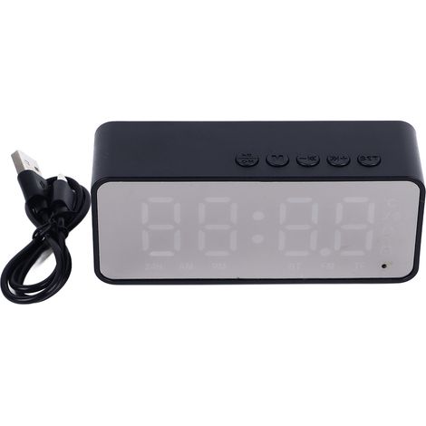 Mirror Alarm Clock Bluetooth Speaker Rechargeable Digital Alarm Clock Bluetooth Speaker for Bedroom Living Room Office Table Black