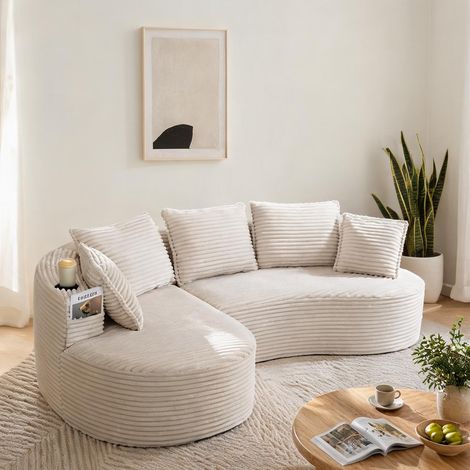 Canapé d'angle en velours côtelé beige avec rangements (1/5)