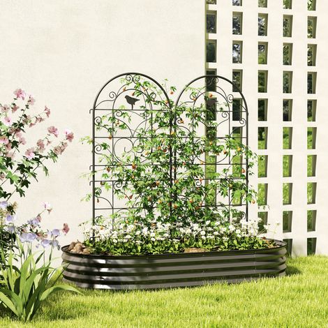 Treillis métallique noir pour plantes grimpantes, lot de 2 supports oiseau inoxydables 50x120 cm, tuteur d'intérieur pour tomates, fleurs et plantes grimpantes