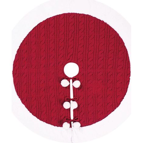 Jupe de sapin de Noël tricotée à pompons blancs, décorations de Noël pour la maison, jupe de sapin de Noël 62 cm, tapis de sapin de Noël tricoté rouge, jupe de sapin de Noël, fête, décoration du nouve (1/5)