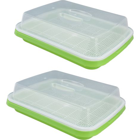 Lot de 2 plateaux de germination, bac de culture de pousses, kit de semis hydroponique (emballage individuel en sachet PE avec mousse de protection) (1/5)