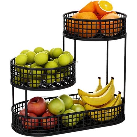plateau à fruits trois couches étagère multifonctionnelle panier de rangement table basse pour collations et pain 1 pièce Noir (1/5)