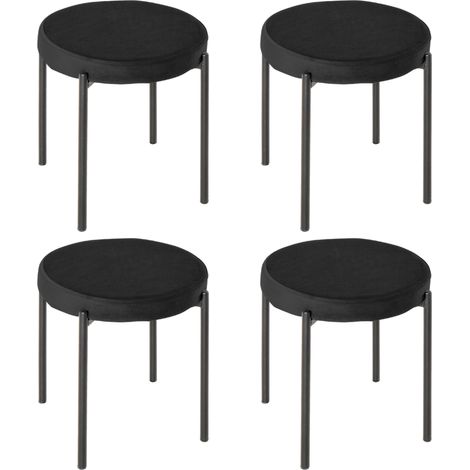 Set de 4 taburetes de cocina apilables con asiento acolchado efecto terciopelo negro (1/5)