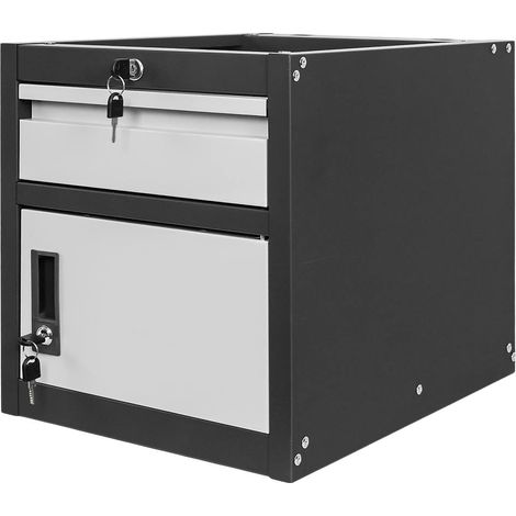 Mega-M Werkzeugschrank für Werkbänke 1 Schublade + 1 Schrank mit Türen B-37 cm x T-48,6 cm x H-50 cm System 01 Graphit/Grau Front N (1/5)