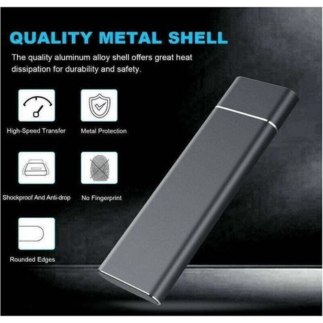 Disque dur externe SSD 2 To – USB 3.0 – Antichoc et résistant aux chocs – Conception ultra-mince pour transport facile (1/2)