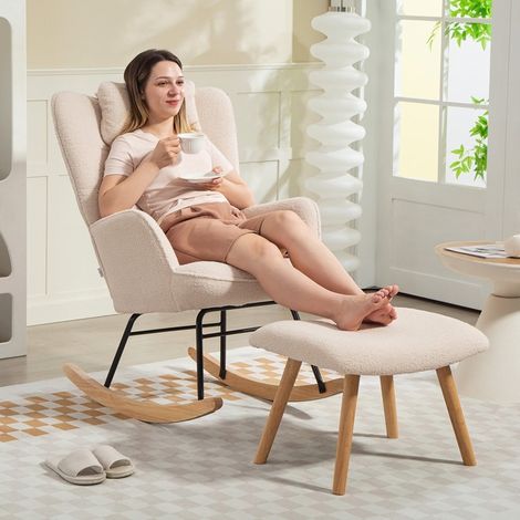 Sillón Balancín avec Reposapiés, Respaldo Alto, Cojín Cervical y Lumbar, Poliéster, Beige (1/5)