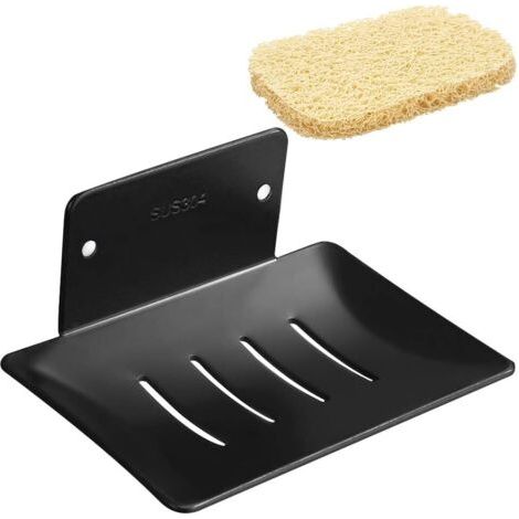 Porte-Savon Douche Auto-adhésif & Mural en Acier Inoxydable avec Savon Saver, Soap Dish Holder Tray Support Savon sans Perçage pour Douche Cuisine Salle Bain, Noir (1/5)