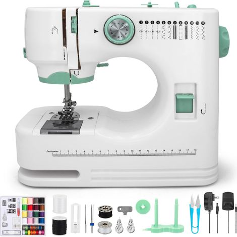 Machine à Coudre pour Débutants,Machine a Coudre Portable avec 12 Points,6 Pieds de biche inclus,With LED Light,doubles fils et vitesses doubles, pour les Vêtements, le DIY (1/5)