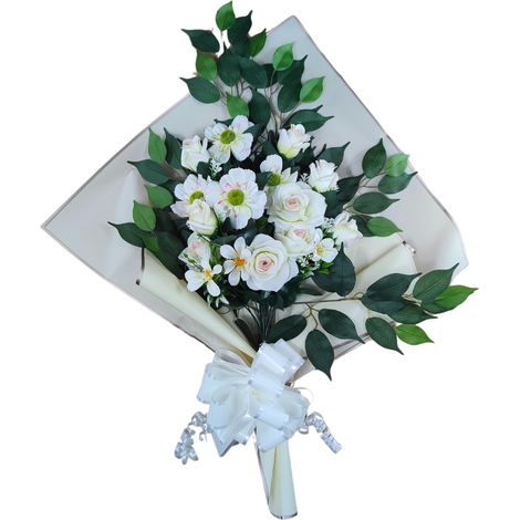 Bouquet de Fleurs artificielles pour cimetière avec Vase à Mettre dans Le Pot du Vase 78 x 63 x 20 cm (Blanc et Rose) (1/5)