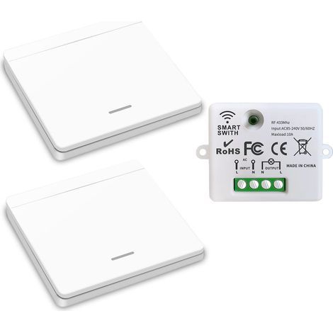 Interruttore della luce wireless, interruttore di sicurezza con trasmettitore RF e controller ricevitore da 10 A, facile installazione per lampade fino a 1500 W. (1/5)