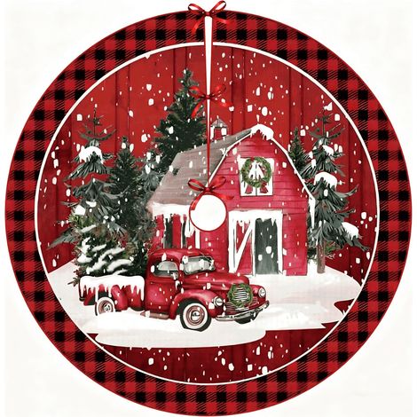 Tree Skirt - 48 Inch Round Christmas Tree Skirt - Plush Fabric - Snowflake Reindeer Pattern - Indoor Outdoor Holiday Decor - 1 Piece (1/2)