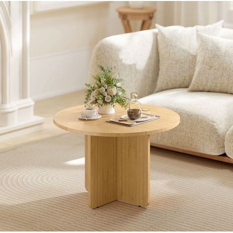 Table basse ronde en bambou avec base en croix, couleur naturelle OKWISH (1/5)