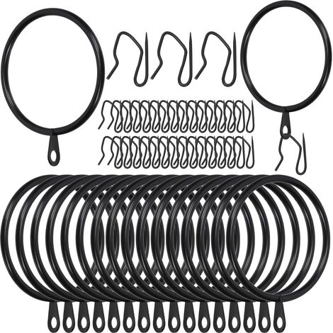 CCYKXA Swpeet 60Pcs 50mm/2" Inner Diameter Black Metal Curtain Rings with Pin-on Drapery Hooks Assortment Kit, Sliding Drape Eyelet Rings, for Window Door Shower Curtain (1/5)